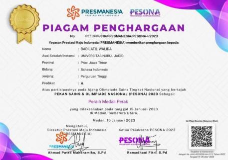 Mahasiswa PBI meraih Medali perak dalm Lomba Nasional